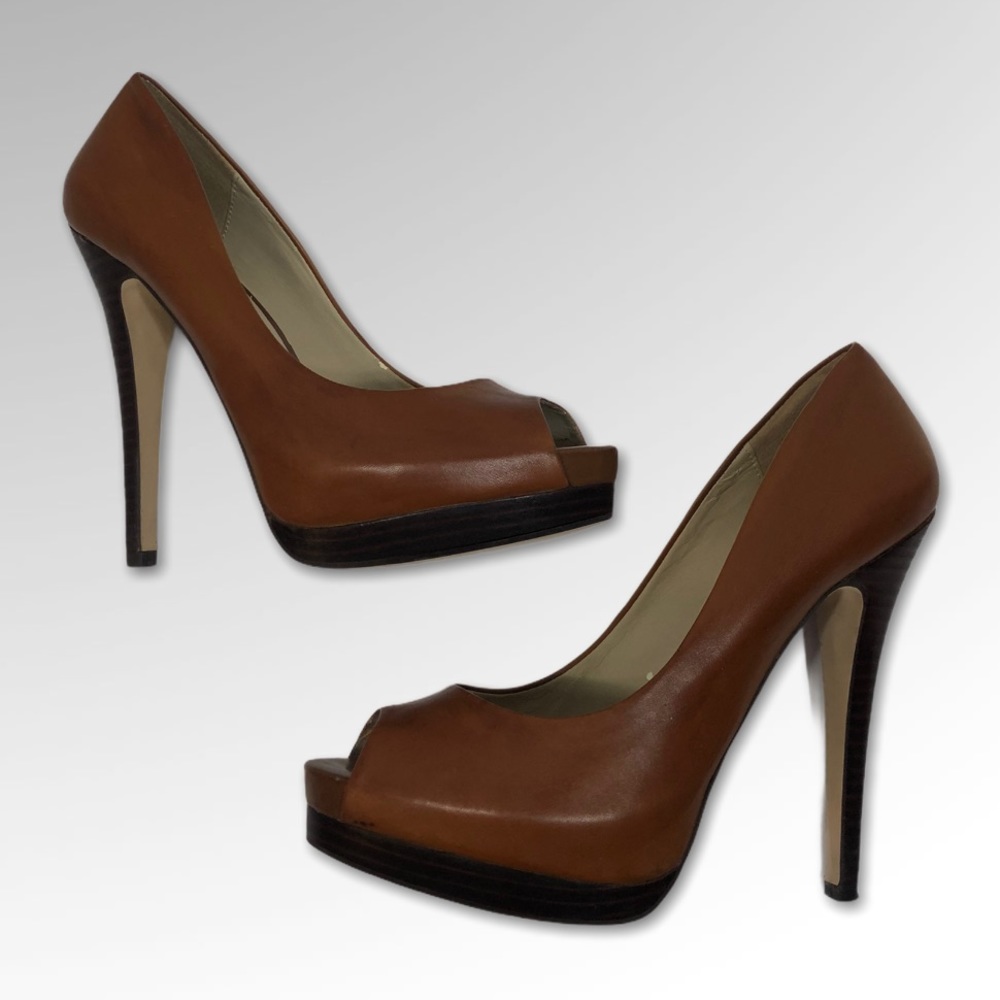 ALDO 39 US 9 PeepToe Platform Brown Stiletto Pumps